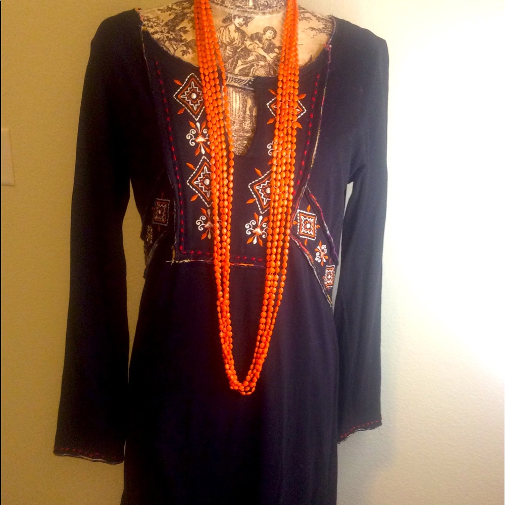 Sacred Thread Blk Orange Fall Ethnic Casual Dress